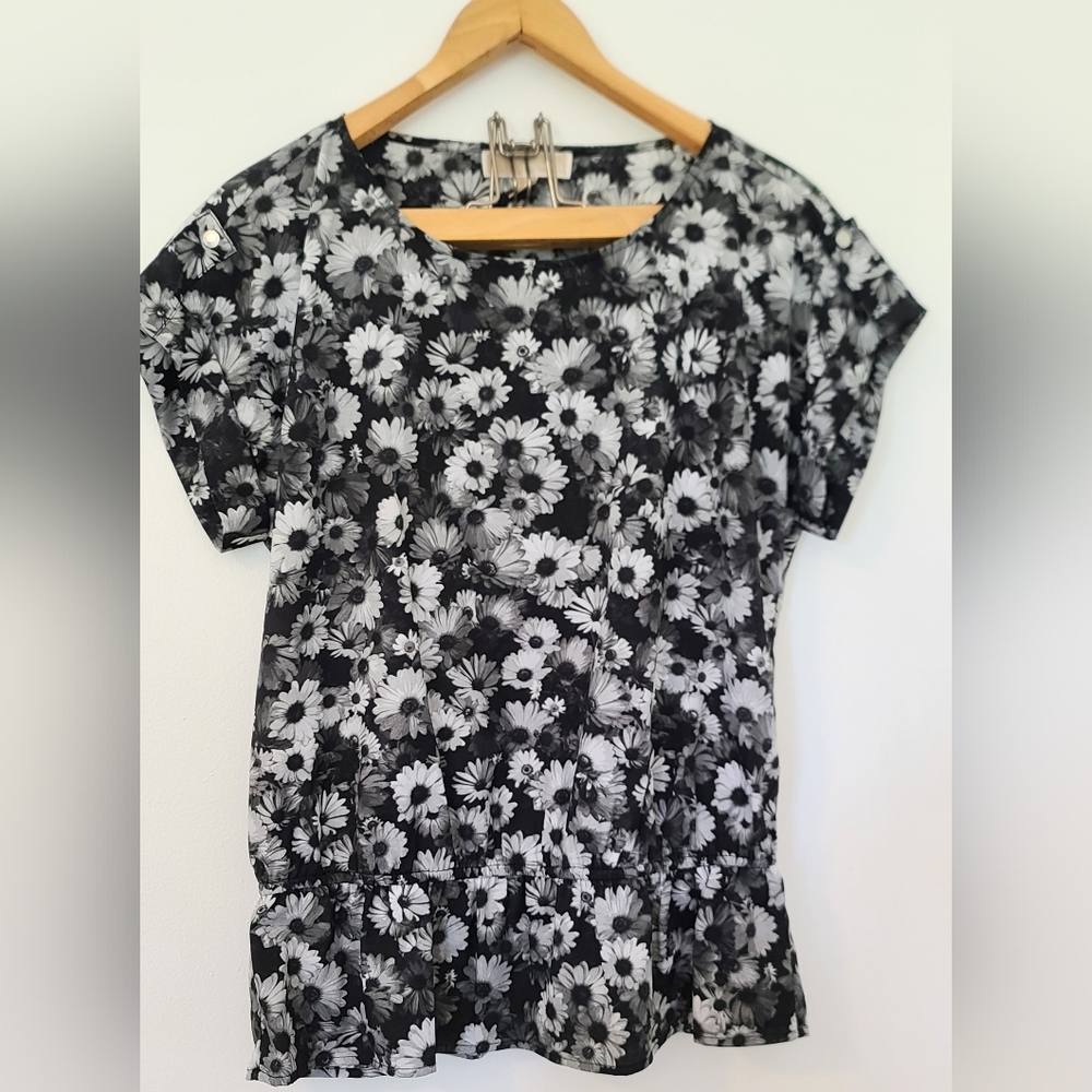 Michael Kors Black and White Daisy Blouse, Size large